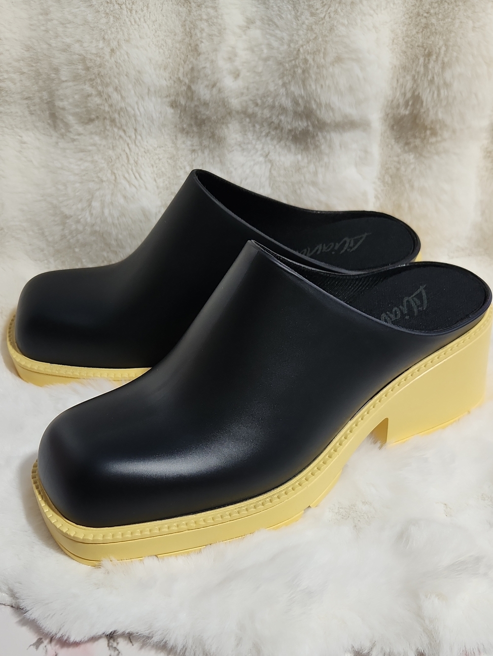 Black and Yellow Platform Mules - Women's Slip-On Clogs